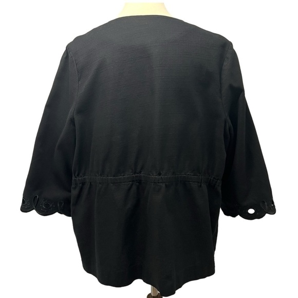 Bob Mackie Art To Wear Black Cotton Floral Eyelet Tie Waist Jacket Womens Large - Picture 5 of 11